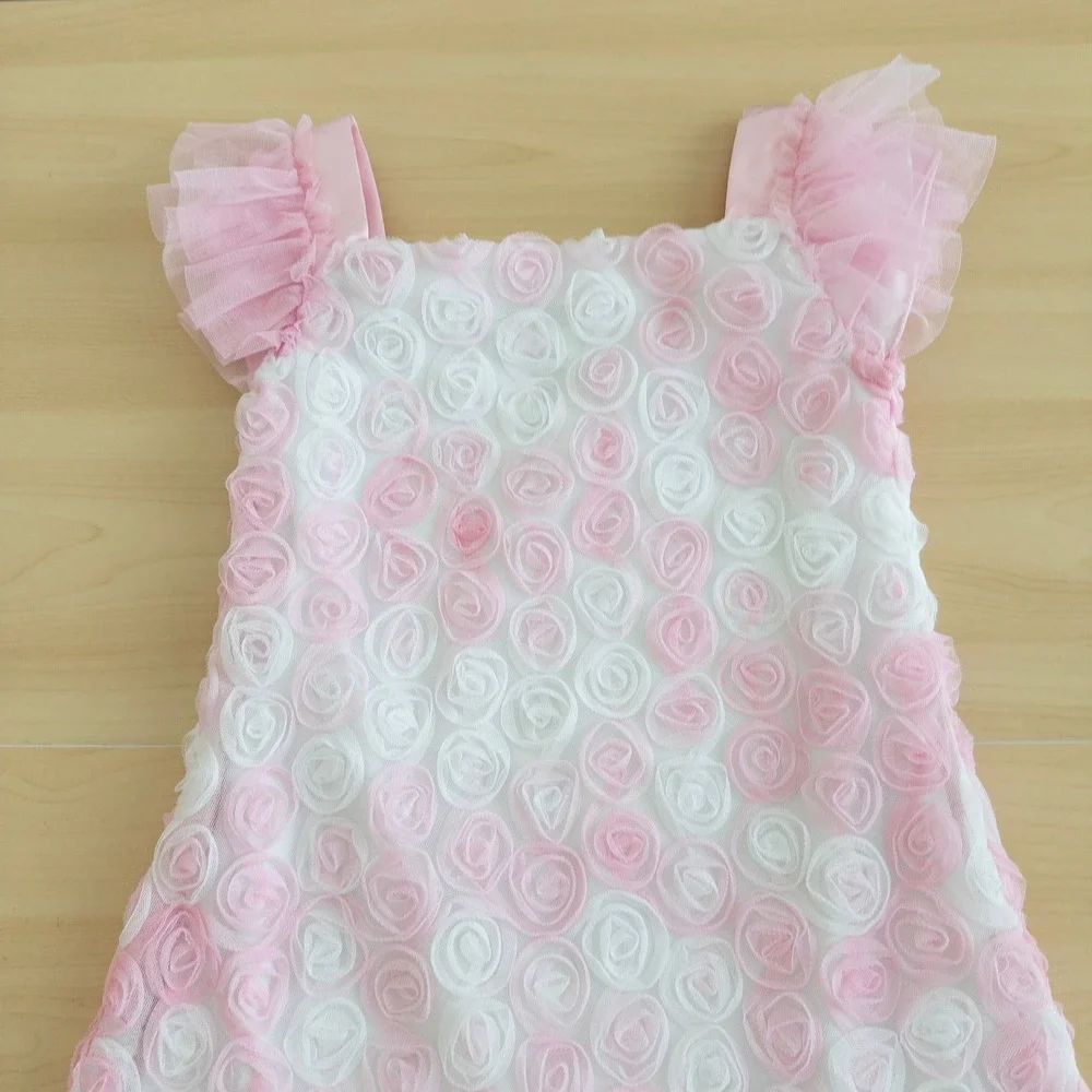 Jona Michelle Girls‎ Dress 4T Pink White 3D Rosette Tulle Ruffle Princess Dainty